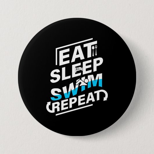 Eat Sleep Swim Ronde Button 7,6 Cm (Voorkant)