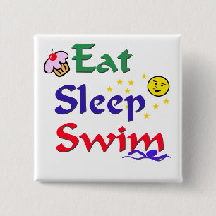 Eat Sleep Swim Vierkante Button 5,1 Cm