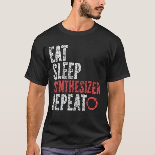 Eat Sleep Synthesizer Herhalen T-shirt (Voorkant)
