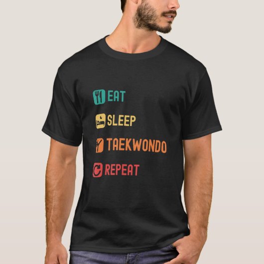 Eat sleep taekwondo repeat with tick check boxes t-shirt (Voorkant)