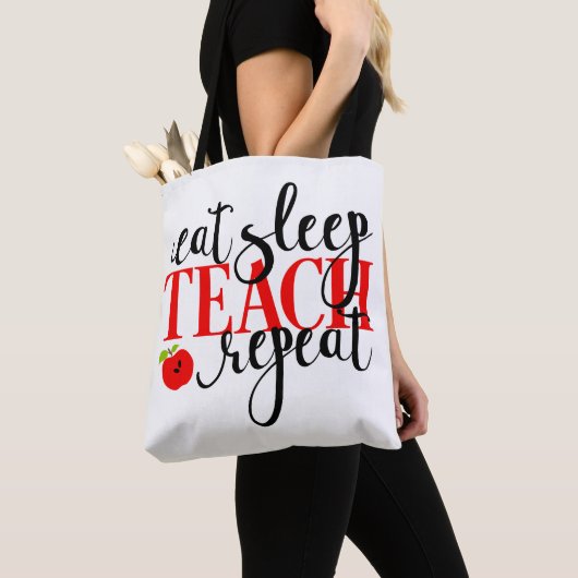 Eat Sleep Teach Herhaal Canvas tas (Dichtbij)