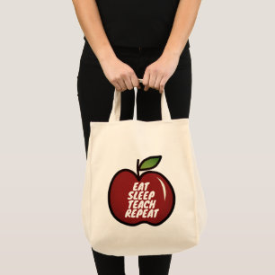 Eat Sleep Teach Herhaal canvas tas voor schoollera