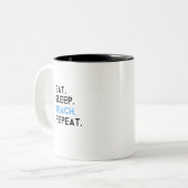 Eat Sleep Teach Herhalen Tweekleurige Koffiemok (Voorkant links)