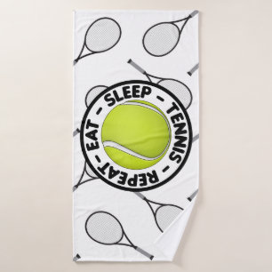 Eat Sleep Tennis Herhalen met Ball en Rand White Badhanddoek