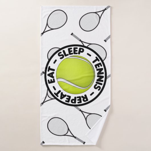 Eat Sleep Tennis Herhalen met Ball en Rand White Badhanddoek (Badhanddoek)