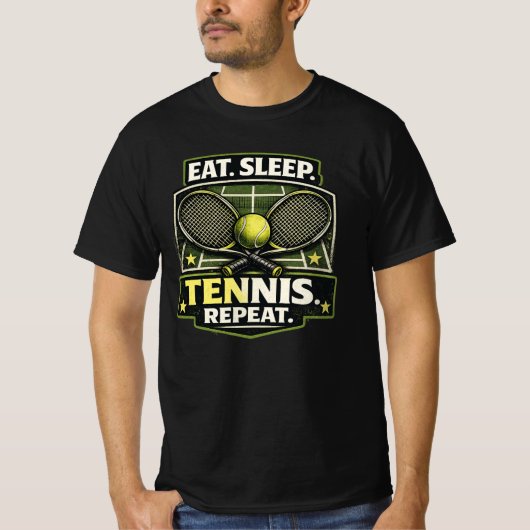 Eat Sleep Tennis Repeat T-Shirt – Funny Tennis Lov (Voorkant)