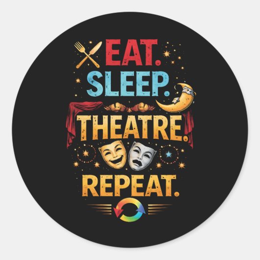 Eat, Sleep, Theatre, Repeat Ronde Sticker (Voorkant)