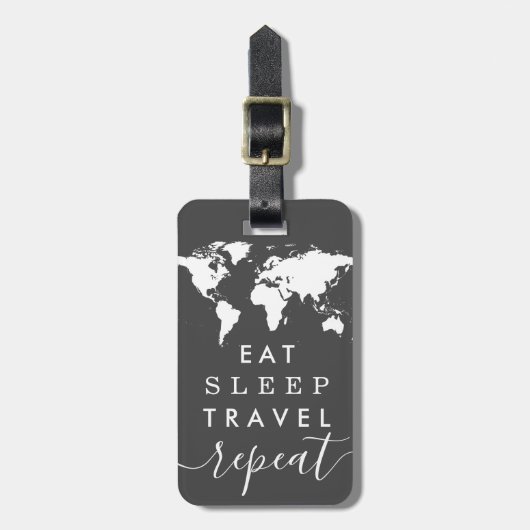 Eat Sleep Travel Herhaal Wereldkaart Aangepaste kl Bagagelabel (Voorkant verticaal)
