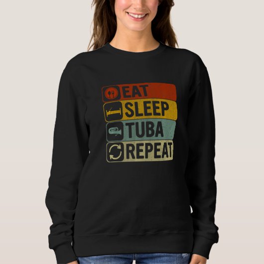 Eat Sleep Tuba Repeat Retro 60s 70s  Tuba Trui (Voorkant)