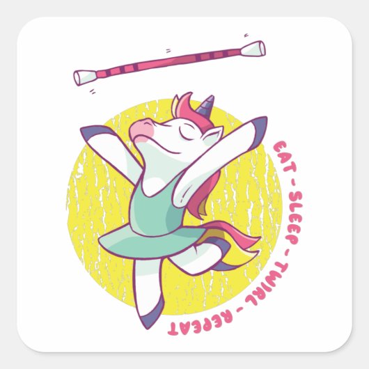 EAT SLEEP TWIRL UNICORN VIERKANTE STICKER (Voorkant)