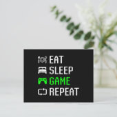 Eat Sleep Video Game Herhaal Funny Gamer Gaming Briefkaart (Staand voorkant)