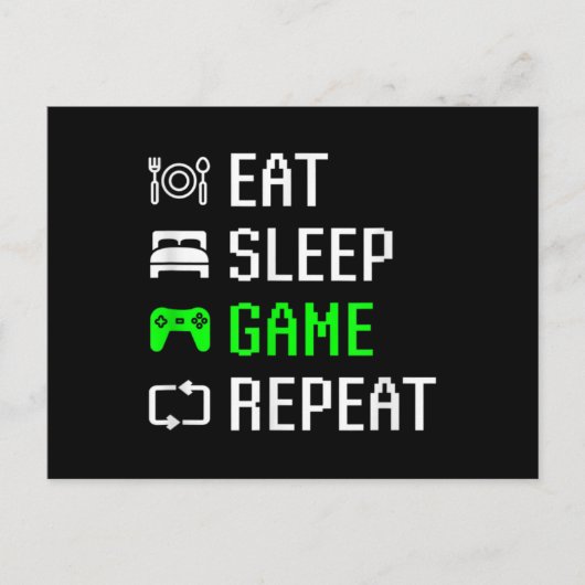 Eat Sleep Video Game Herhaal Funny Gamer Gaming Briefkaart (Voorkant)