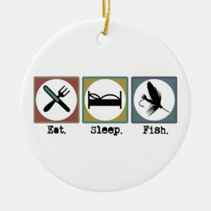 Eat Sleep Vissen forel Keramisch Ornament