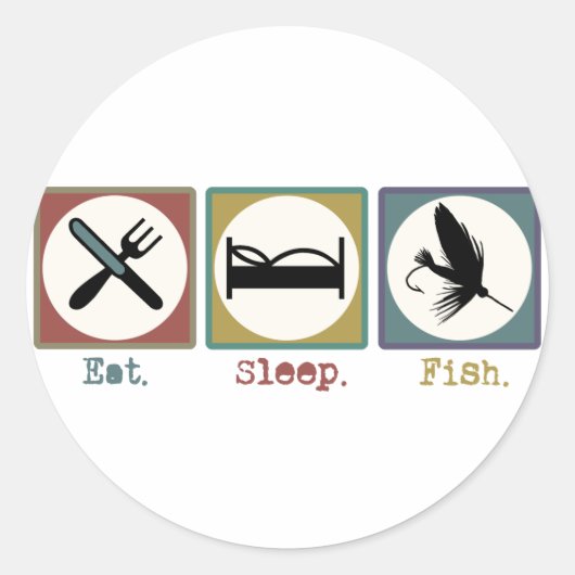 Eat Sleep Vissen forel Ronde Sticker (Voorkant)
