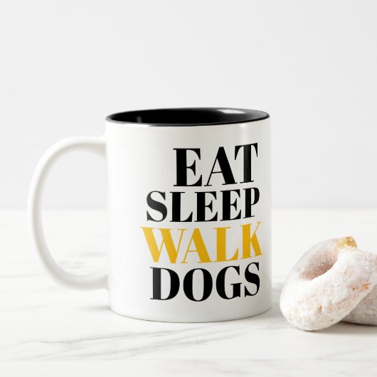 Eat Sleep Walk Dogs Tweekleurige Koffiemok (Met donut)