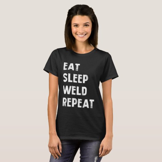 Eat sleep weld repeat Flame Metalsmith Fabricator T-shirt (Voorkant volledig)