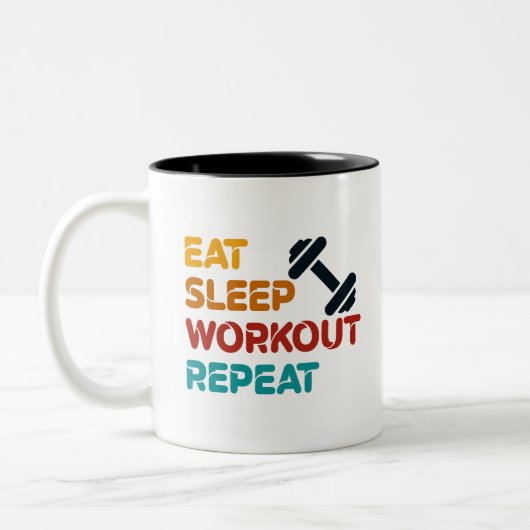 Eat Sleep Workout Herhalen Tweekleurige Koffiemok (Links)