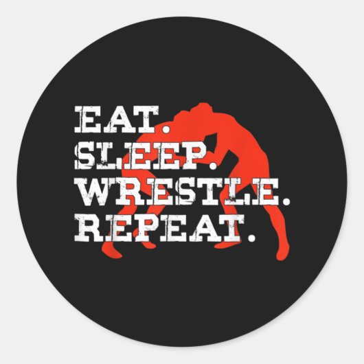 Eat Sleep Wrestle Herhaal Funny Wrestling Ronde Sticker (Voorkant)