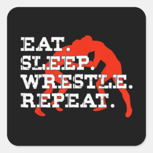Eat Sleep Wrestle Herhaal Funny Wrestling Vierkante Sticker