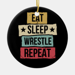 Eat Sleep Wrestle Herhaal Wrestling Wrestler Retro Keramisch Ornament