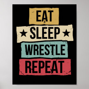 Eat Sleep Wrestle Herhaal Wrestling Wrestler Retro Poster