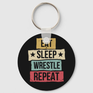 Eat Sleep Wrestle Herhaal Wrestling Wrestler Retro Sleutelhanger