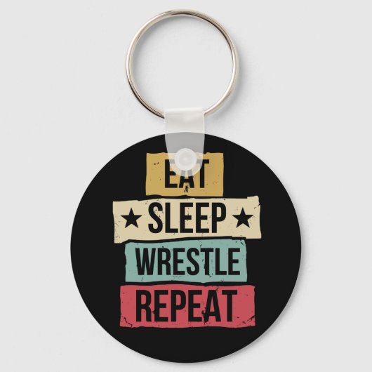 Eat Sleep Wrestle Herhaal Wrestling Wrestler Retro Sleutelhanger (Voorkant)
