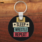 Eat Sleep Wrestle Herhaal Wrestling Wrestler Retro Sleutelhanger (Voorkant)