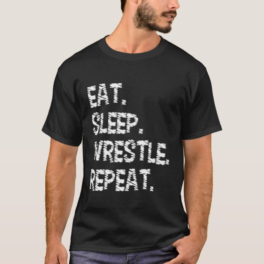 Eat Sleep Wrestle Herhaal Wruing & Wrestler T-shirt (Voorkant)