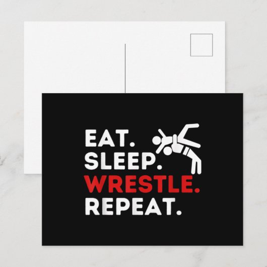 Eat Sleep Wrestle Repeat - Funny Wruing & Briefkaart (Voorkant / Achterkant)