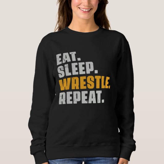 Eat Sleep Wrestle Repeat Wrestler Wrestling Vint Trui (Voorkant)