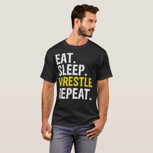 Eat Sleep Wrestle Repeteren Cadeau T-shirt (Voorkant volledig)