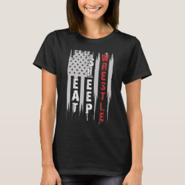 Eat Sleep Wrestle USA Flag Wrestling T-shirt