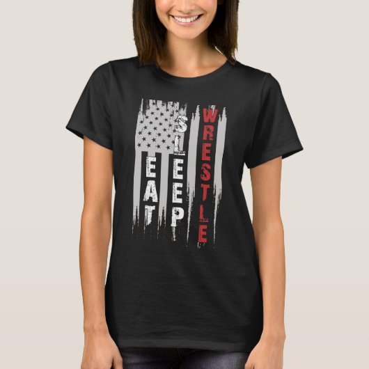 Eat Sleep Wrestle USA Flag Wrestling T-shirt (Voorkant)