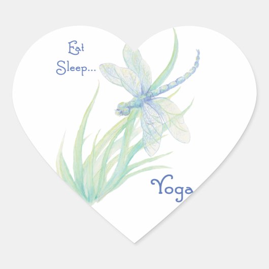 Eat Sleep Yoga, Fun Gezegde Waterverf Dragonfly Hart Sticker (Voorkant)