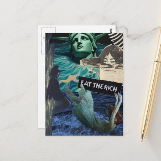 Eat the Rich Mixed Media Collage Women and Liberty Briefkaart (Voorkant / Achterkant in situ)