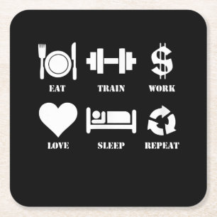 Eat Train Work Love Herhaal Motivatie Gym Kartonnen Onderzetters
