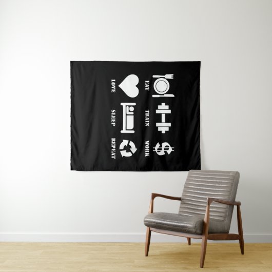 Eat Train Work Love Herhaal Motivatie Gym Wandkleed (In Situ (horizontaal))