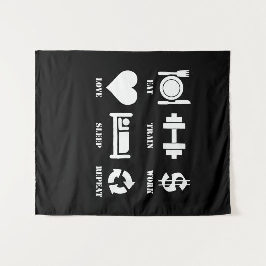 Eat Train Work Love Herhaal Motivatie Gym Wandkleed (Voorkant (horizontaal))