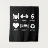 Eat Train Work Love Herhaal Motivatie Gym Wandkleed (Voorkant)