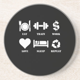 Eat Train Work Love Herhaal Motivatie Gym Zandsteen Onderzetter