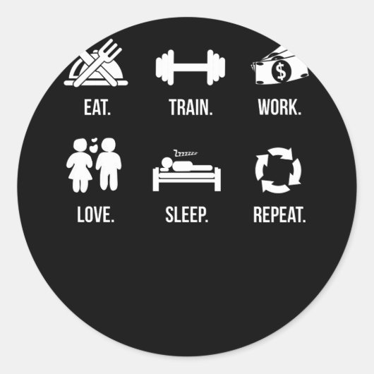 Eat Train Work Love Sleep Repeat Ronde Sticker (Voorkant)