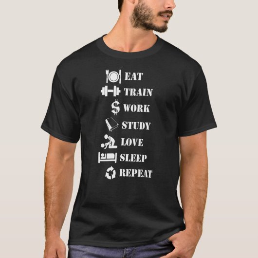 Eat Train Work Study Love Sleep Herhaal Alpha Life T-shirt (Voorkant)
