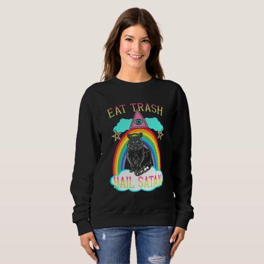 Eat Trash Hail Satan Raccoon Satanic Trui (Voorkant volledig)