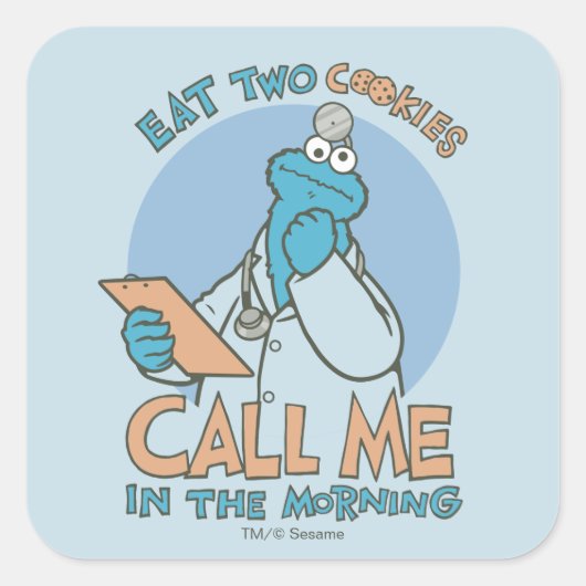 Eat Two Cookies, bel me in de ochtend Vierkante Sticker (Voorkant)