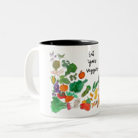 Eat Uw Veggies (vegetatievegan) Tweekleurige Koffiemok (Voorkant links)