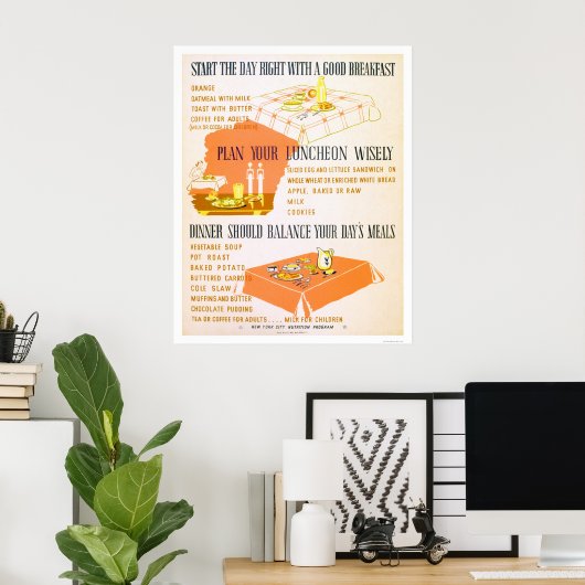 Eat Wisely Blijf gezond 1942 WPA Poster (Thuiskantoor)