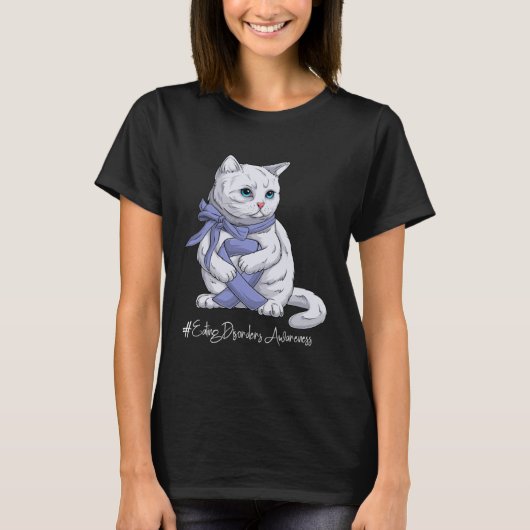 Eating Disorders Awareness Month Orange Ribbon Cat T-shirt (Voorkant)