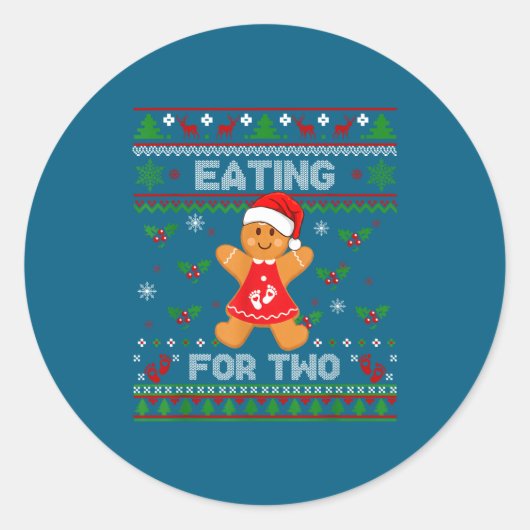 Eating For Two Pregnancy Announcement Ugly Sweater Ronde Sticker (Voorkant)