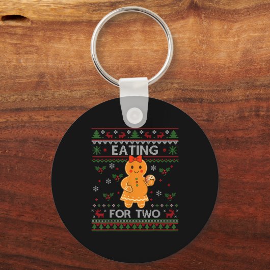 Eating For Two Pregnancy Announcement Ugly Sweater Sleutelhanger (Voorkant)